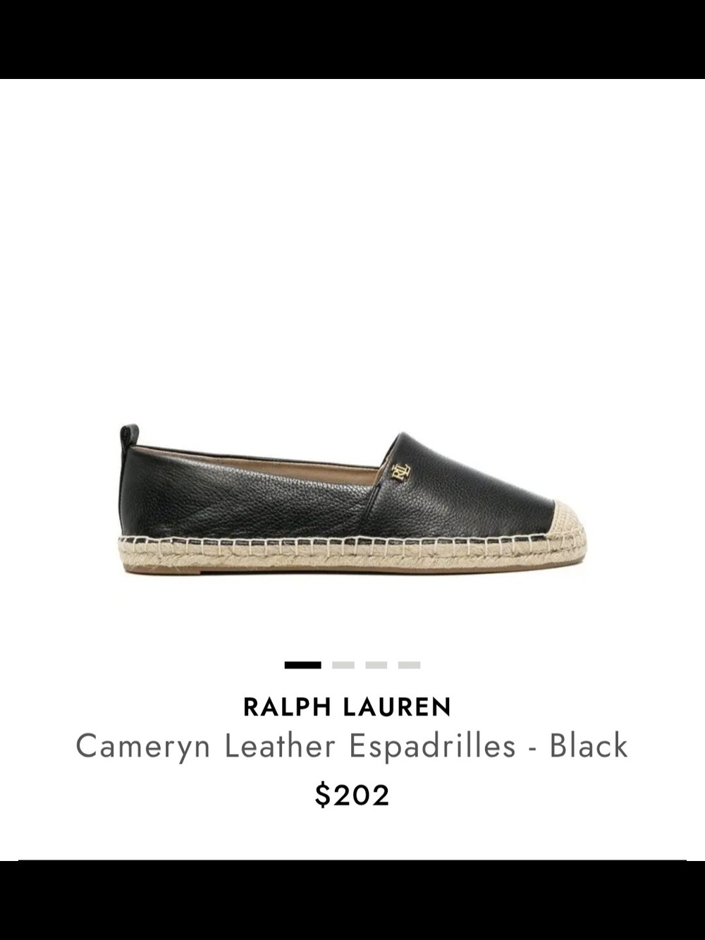 New Ralph Lauren Black Leather Espadrille Slip-Ons